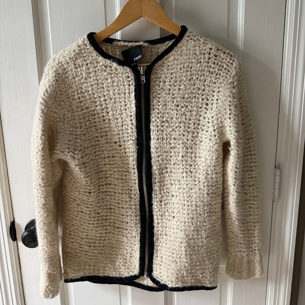 Wilfred Free Aritzia Alpaca Wool Cardigan Ivory Cream Chunky Knit Zip S